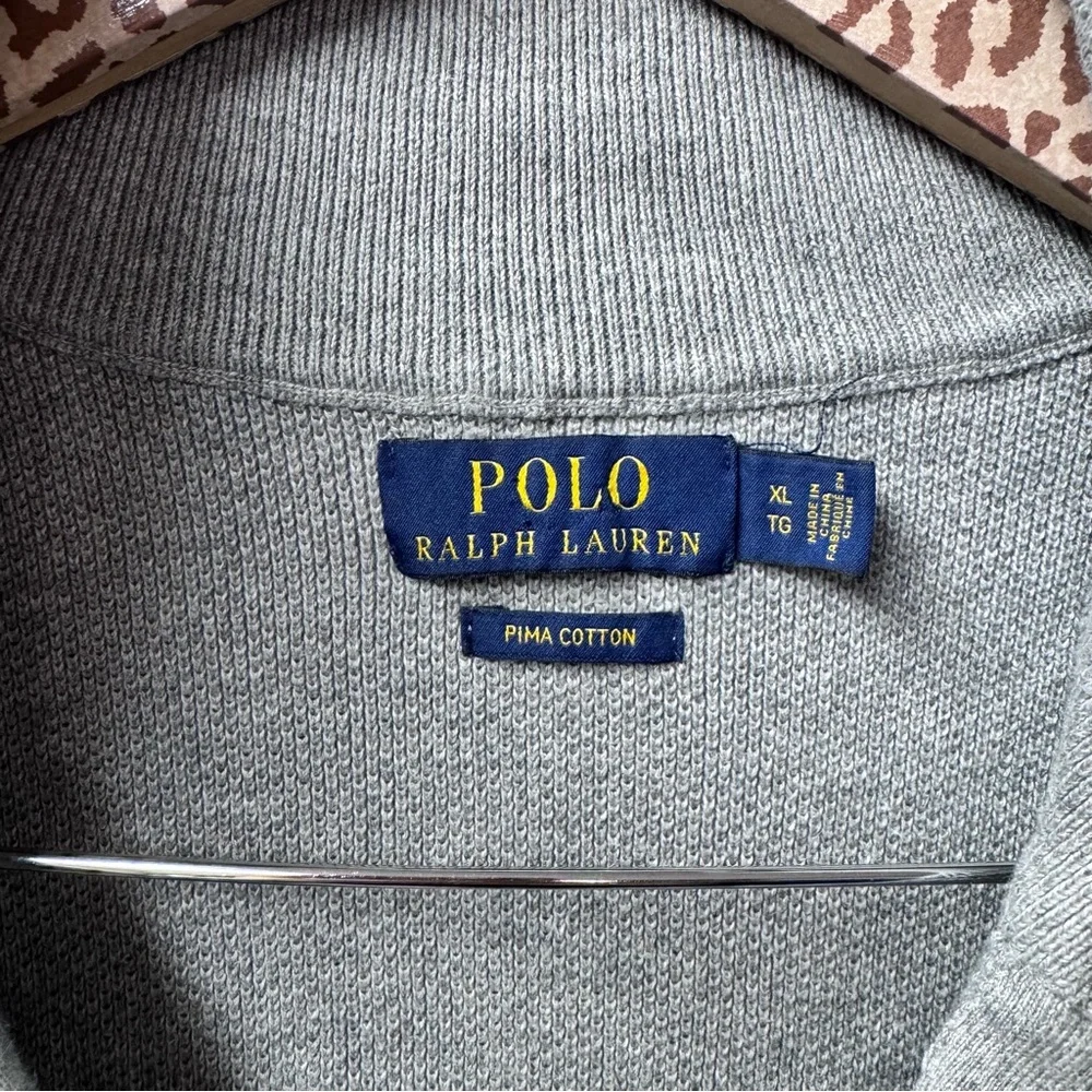 Polo Ralph Lauren Mens Mesh Knit Cotton Quarter 1/4 Zip Sweater Gray Grey XL